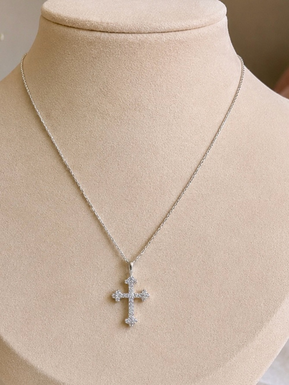 Sterling Silver Crystal Cross Pendant Necklace - Silver